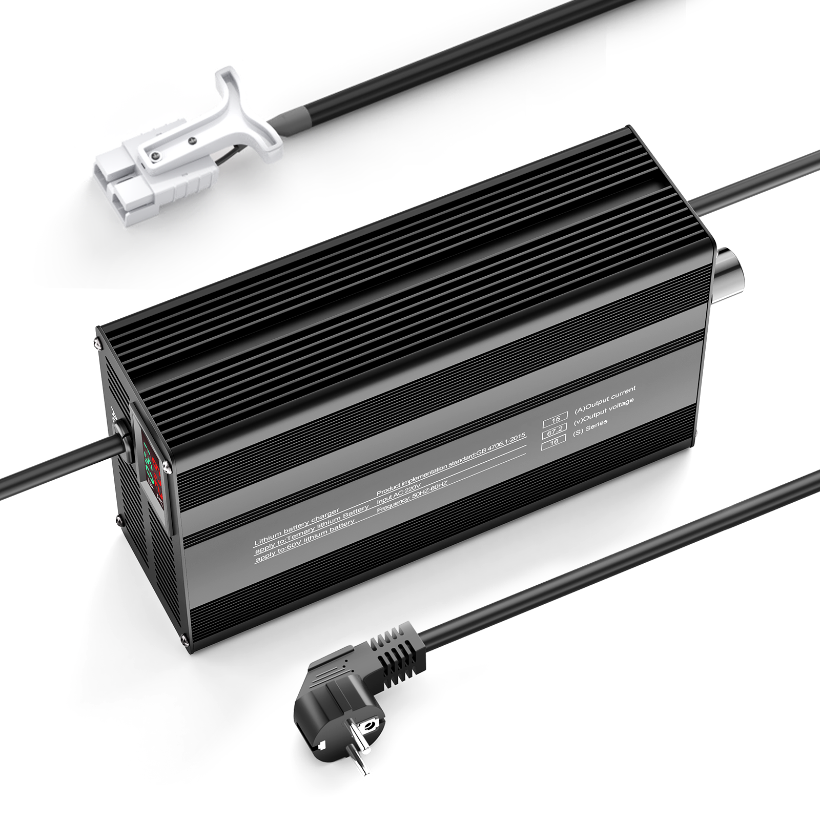 Suraziki 67,2V 1-15A Stromverstellbarer Lithium-Batterieladegerät für 16S 59,2V Li-Ion/Ternäre Lithium/Polymer-Batterien, E-Bike Scooter Batterieladegerät