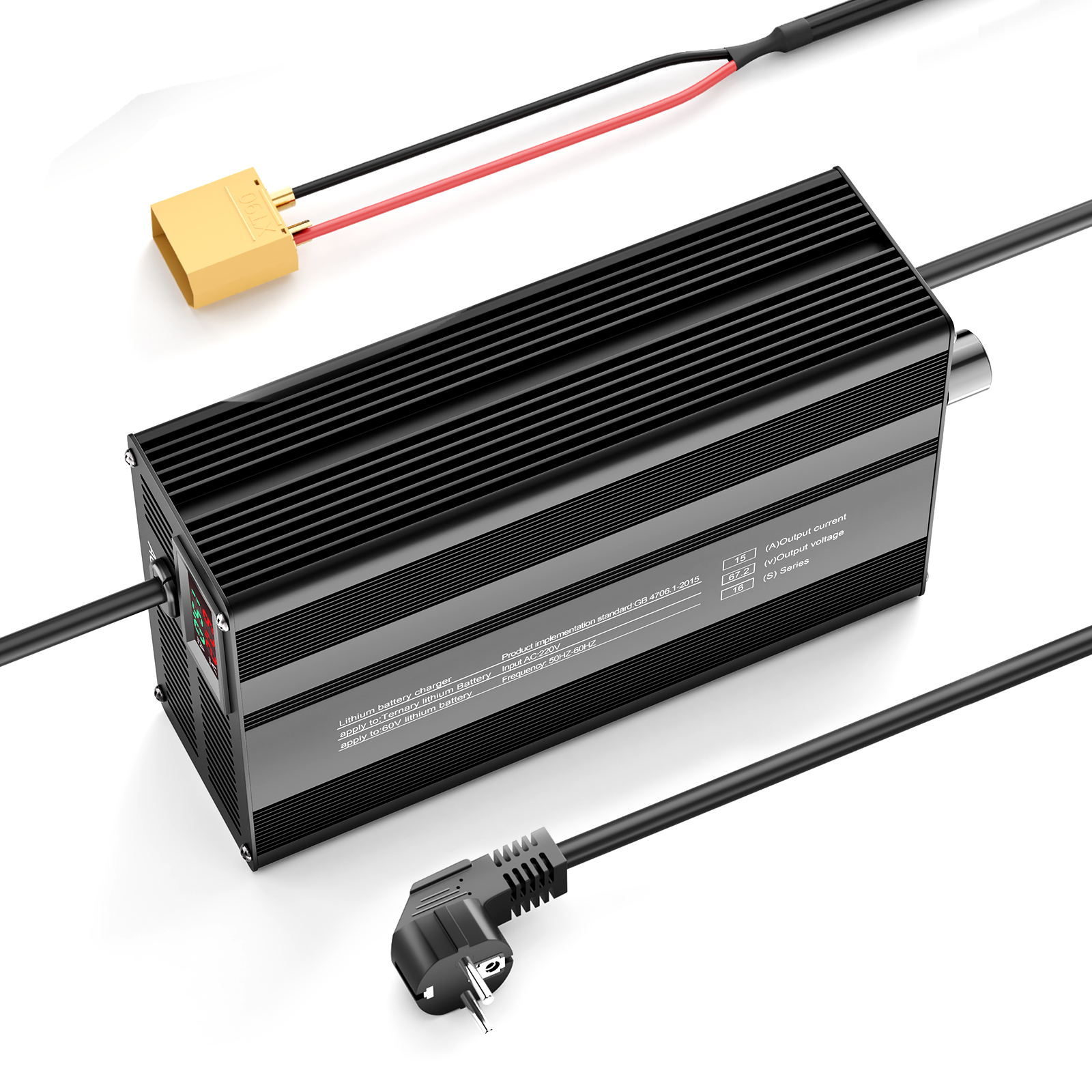 Suraziki 67,2V 1-15A Stromverstellbarer Lithium-Batterieladegerät für 16S 59,2V Li-Ion/Ternäre Lithium/Polymer-Batterien, E-Bike Scooter Batterieladegerät