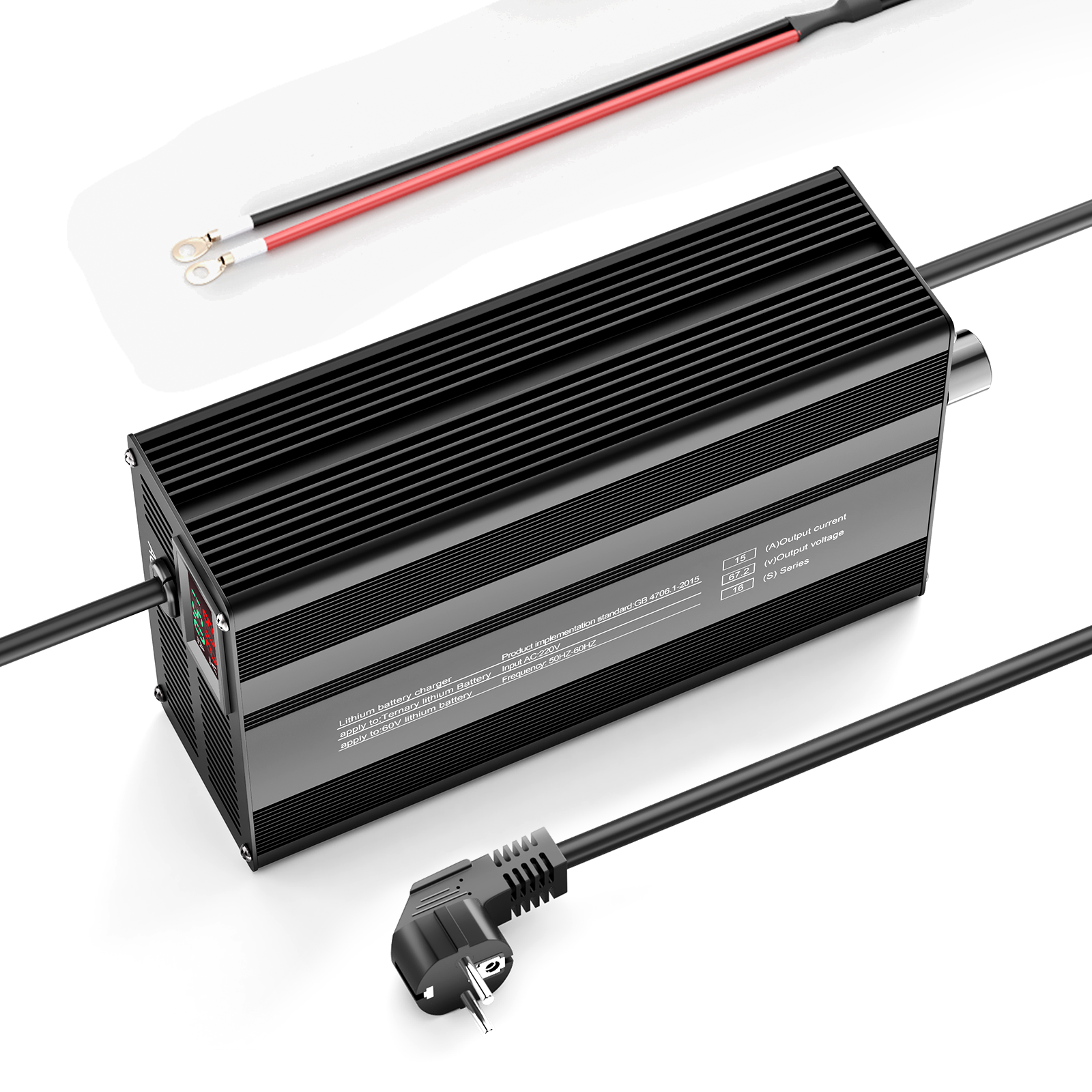 Suraziki 67,2V 1-15A Stromverstellbarer Lithium-Batterieladegerät für 16S 59,2V Li-Ion/Ternäre Lithium/Polymer-Batterien, E-Bike Scooter Batterieladegerät
