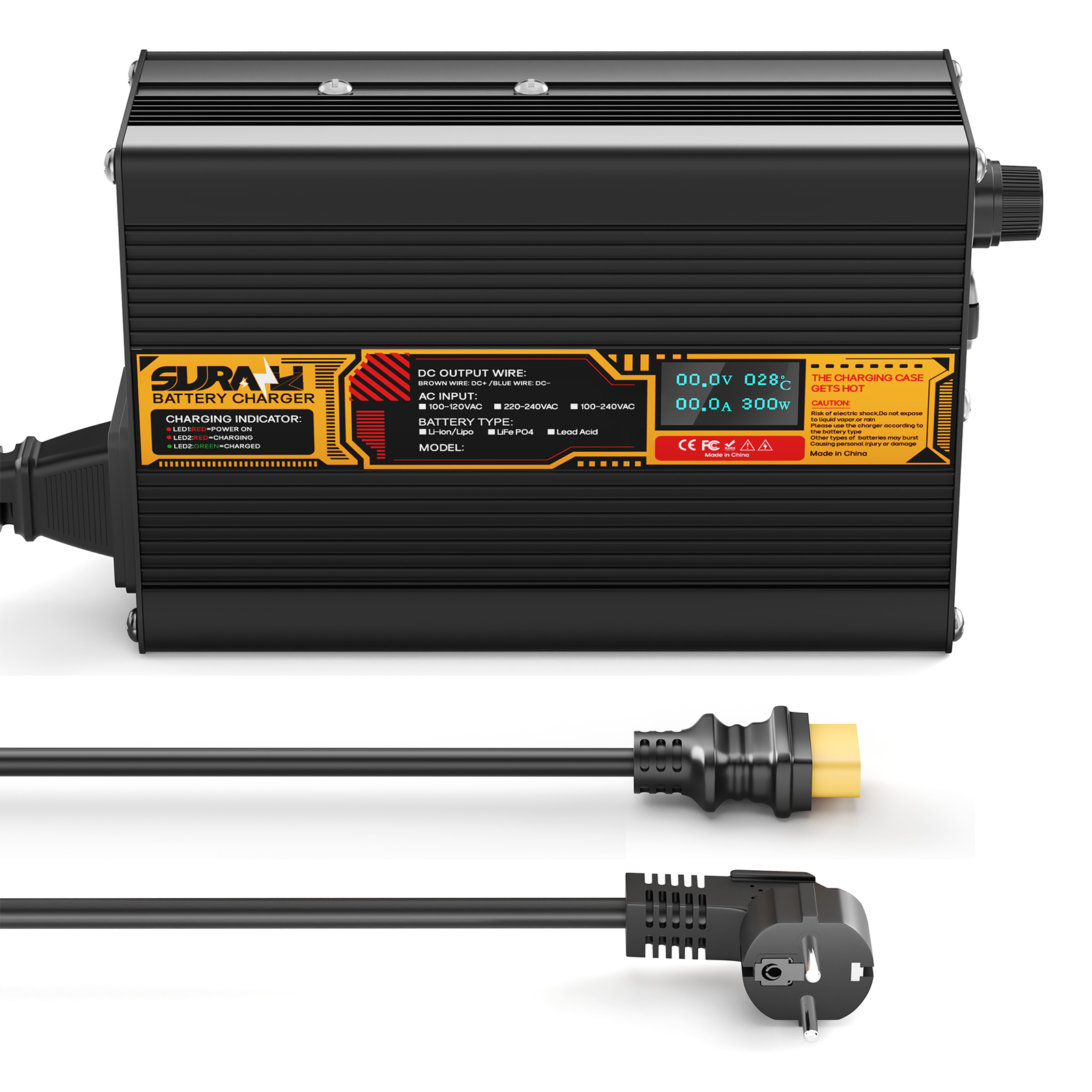 Suraziki Lithium 42 V 6 A Batterieladegerät für 37 V 36 V Lithium-Ionen-Polymerbatterien, LED-Anzeige, vollständiger Schutz, Gehäuse aus Aluminiumlegierung
