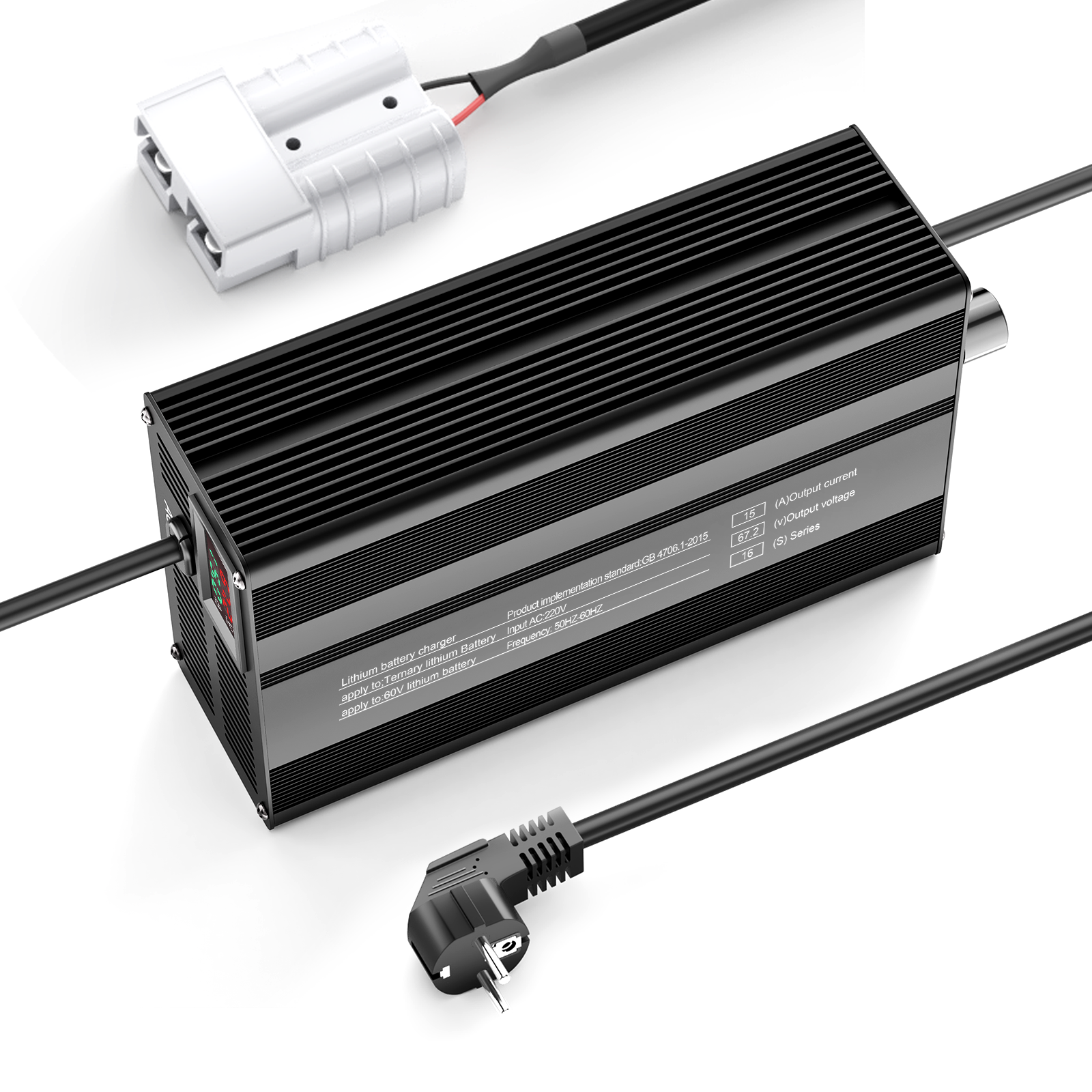Suraziki 67,2V 1-15A Stromverstellbarer Lithium-Batterieladegerät für 16S 59,2V Li-Ion/Ternäre Lithium/Polymer-Batterien, E-Bike Scooter Batterieladegerät