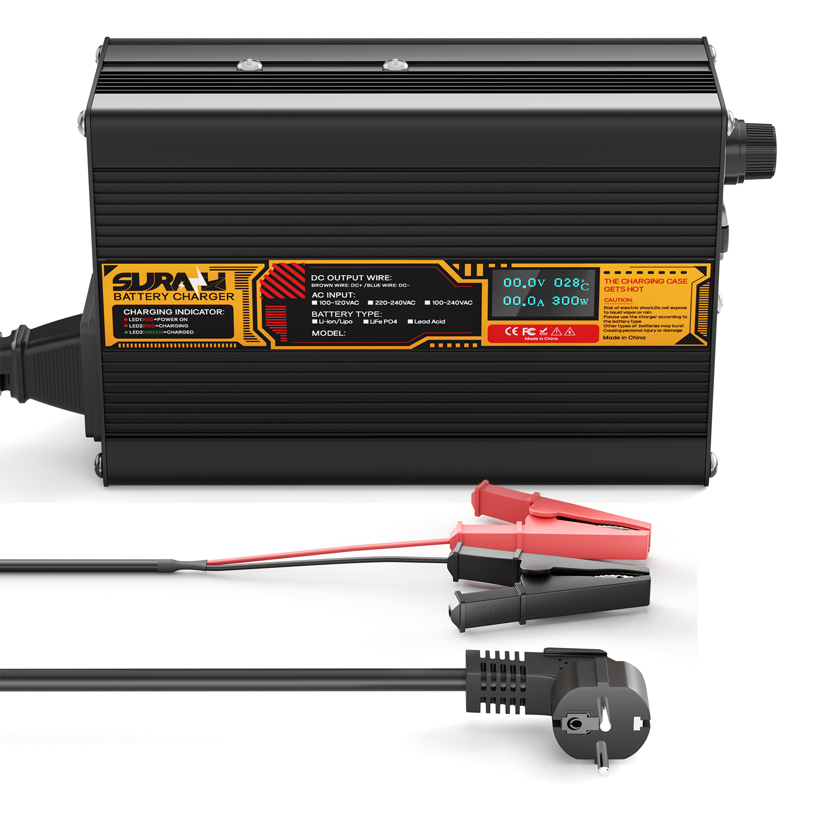 Suraziki Lithium 42 V 6 A Batterieladegerät für 37 V 36 V Lithium-Ionen-Polymerbatterien, LED-Anzeige, vollständiger Schutz, Gehäuse aus Aluminiumlegierung