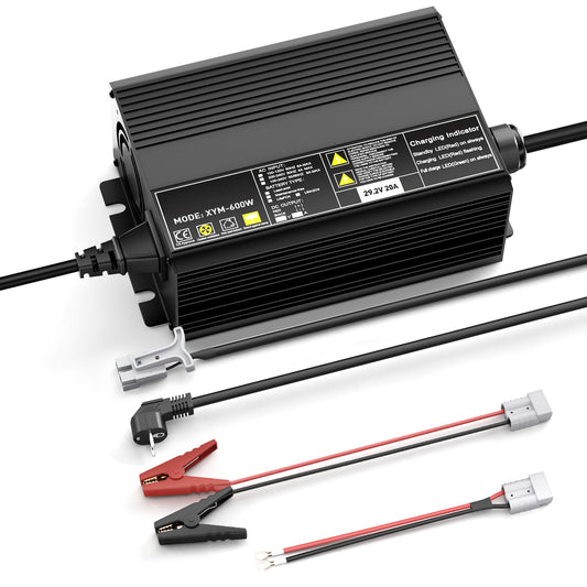 29,2 V 20 A LiFePO4-Batterieladegerät für 25,6 (24 V) Batterien, 0 V BMS-Aktivierung, entwickelt für Trolling-Motoren, Angeln und Camping