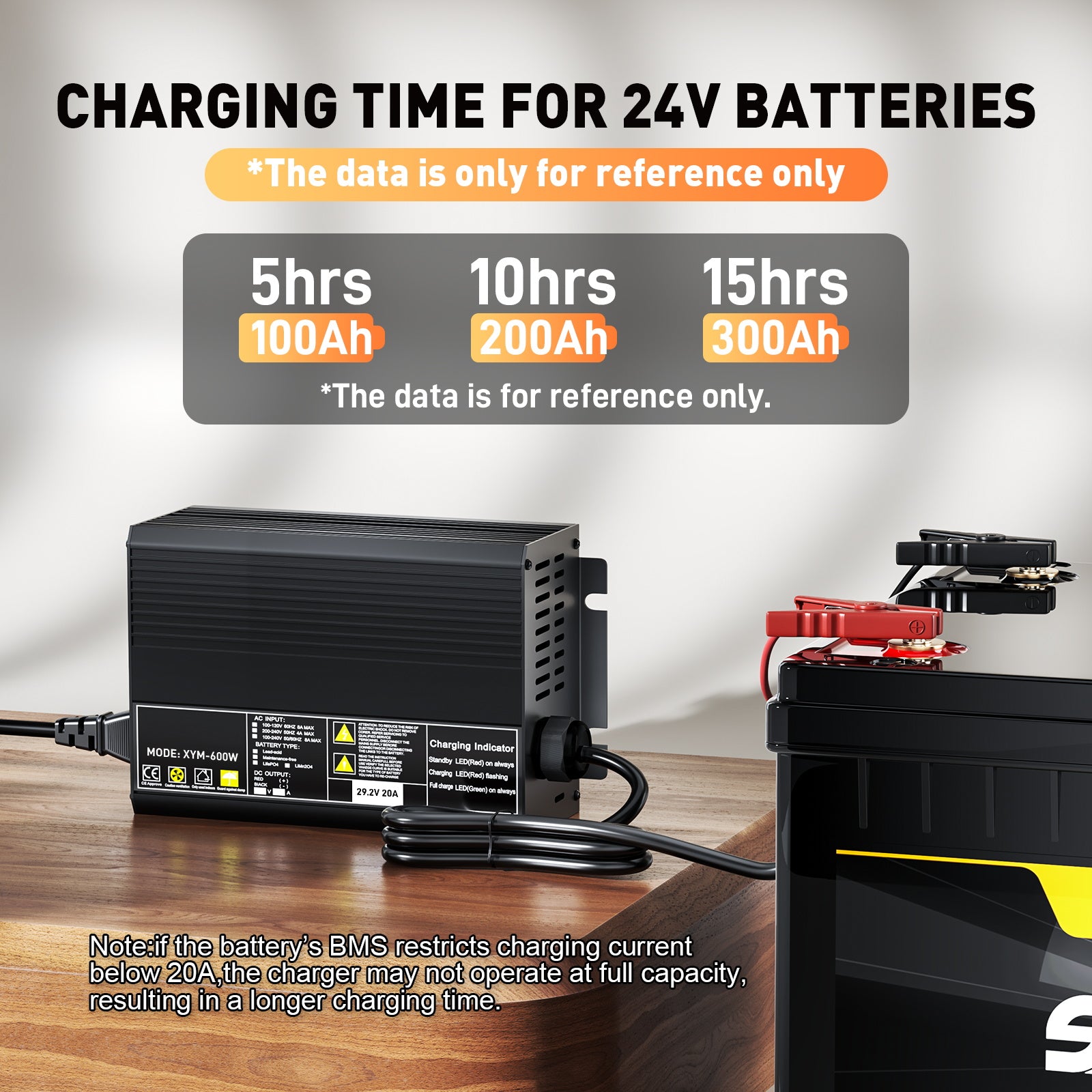29,2 V 20 A LiFePO4-Batterieladegerät für 25,6 (24 V) Batterien, 0 V BMS-Aktivierung, entwickelt für Trolling-Motoren, Angeln und Camping