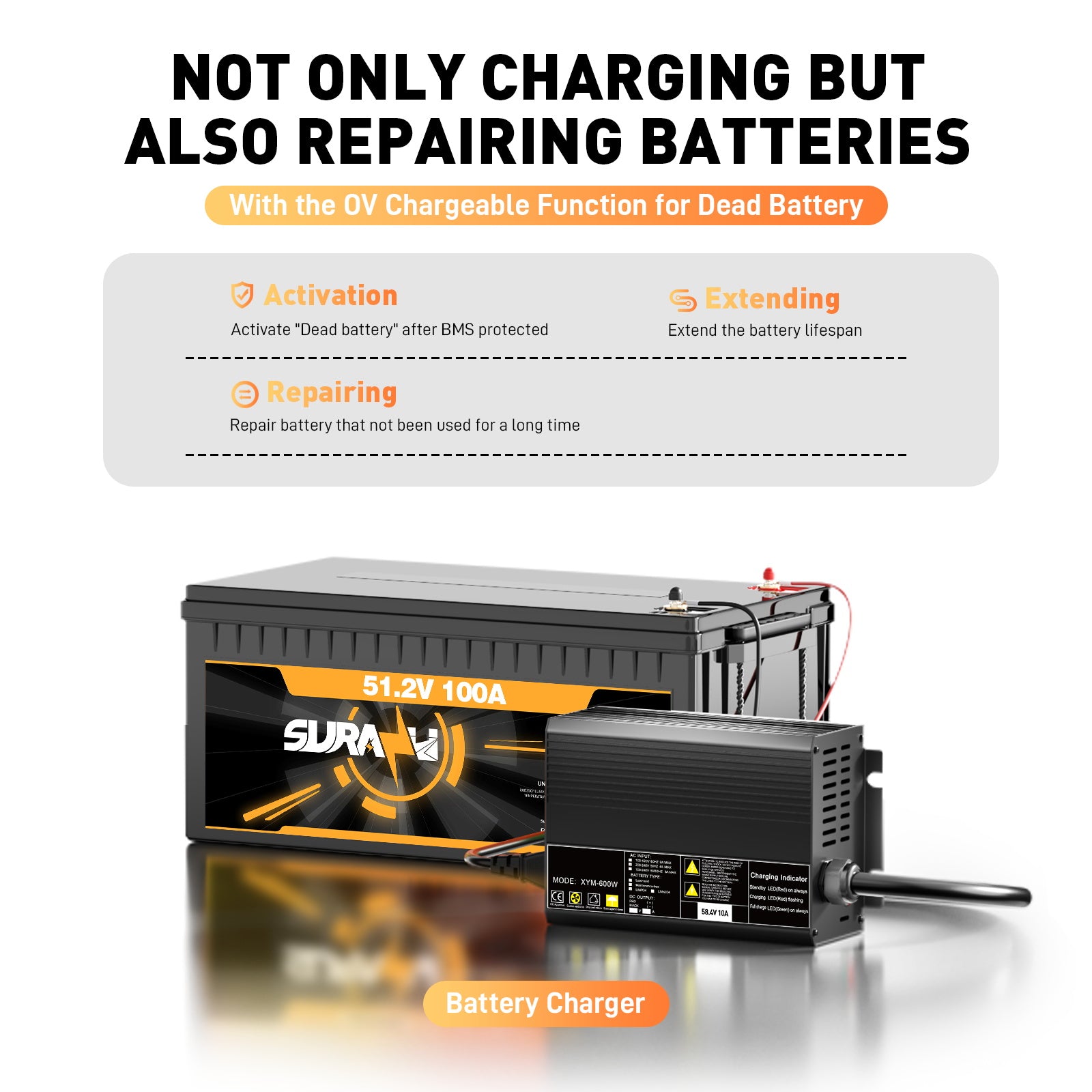 58,4 V 10 A Ladegerät für 51,2 V (48 V) 16S LiFePO4 Batterie 0V Aktivierung, automatische Abschaltung