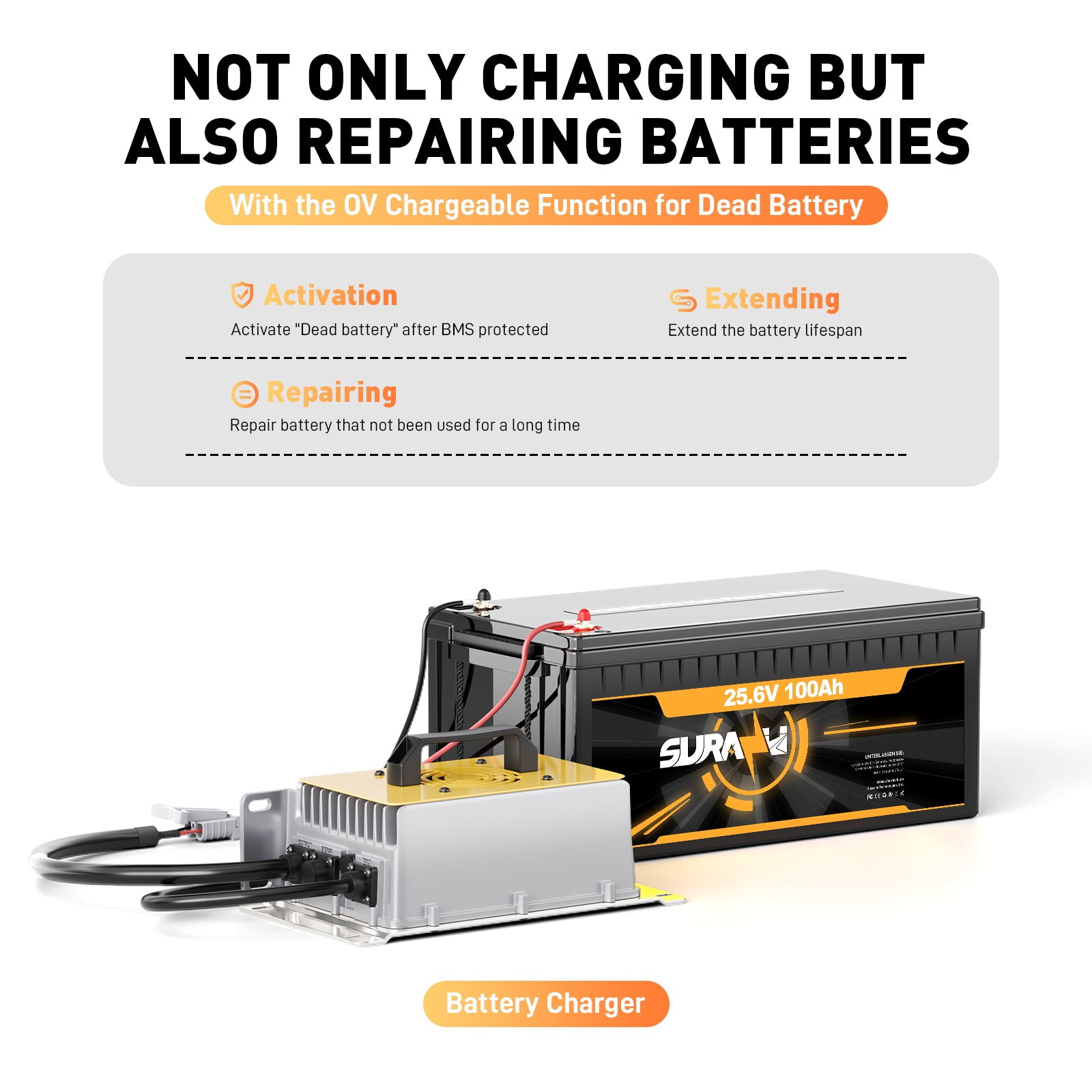25,6 V (24 V) LiFePO4-Batterieladegerät, 29,2 V 50 A wasserdichtes Lithium-Ladegerät mit 0 V BMS-Aktivierung, Schnellladegerät für 100 Ah Wohnmobil-, Boots- und Solarbatterien